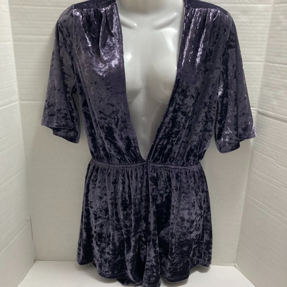 TOBI Deep V Neck Night Out Romper Velvet Shorts Purple Size S/P